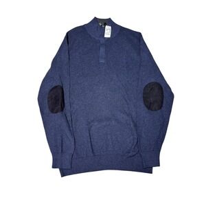 NWT JOS A BANK Mens Navy Blue Cotton Quarter Zip Sweater Elbow Patches XL
